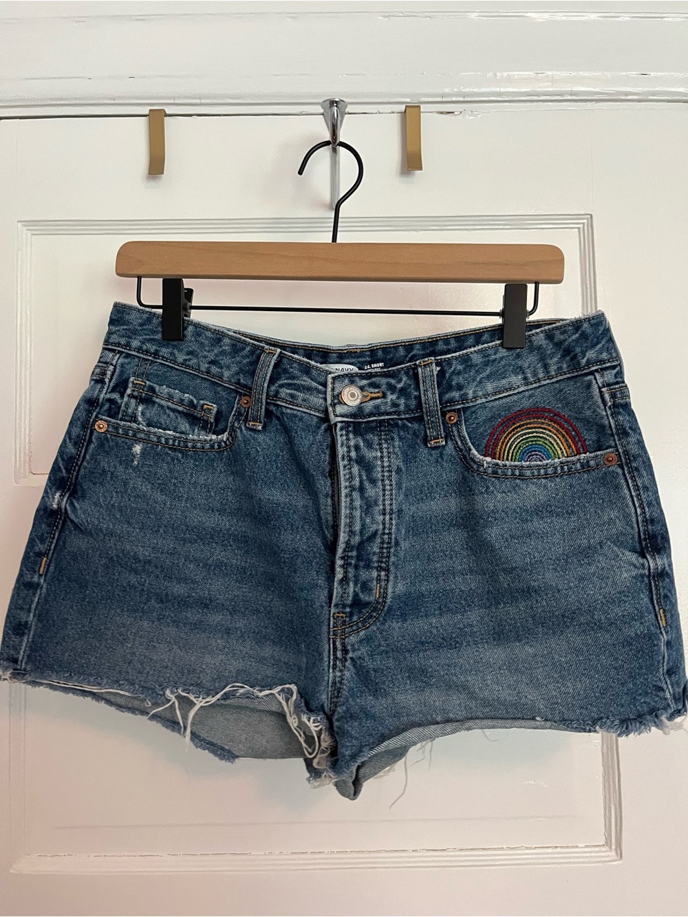 Old Navy High Rise O.G. Shortie with Embroidered Rainbow